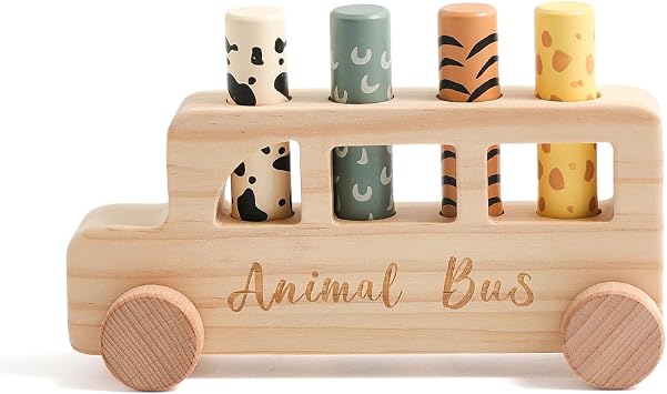 Wooden Pop Up Toys for Babies | STEM Montessori Toys Color Animal Bus for Toddlers | Preschool Learning Toddler Educational Gifts for Kids Boys Girls | Baby Toy Games