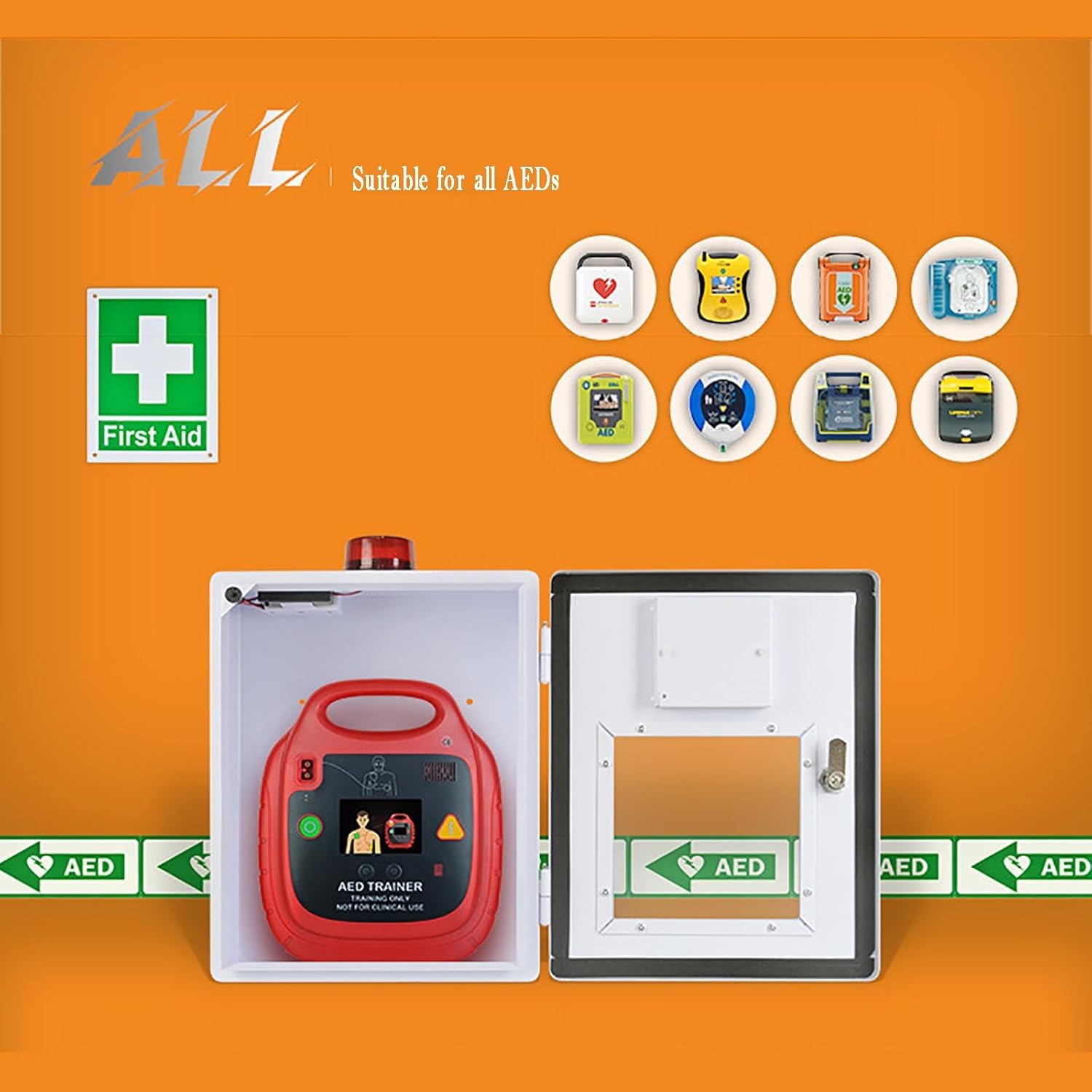 Armoire Murale Pour Défibrillateur AED Avec Alarme, Coffre-fort Mural Pour AED Avec Clé, Armoire Premiers Secours Pour Rangement D'AED, Adaptée À Tous Les AED, Pour Les Bureaux, Les Maisons Retraite