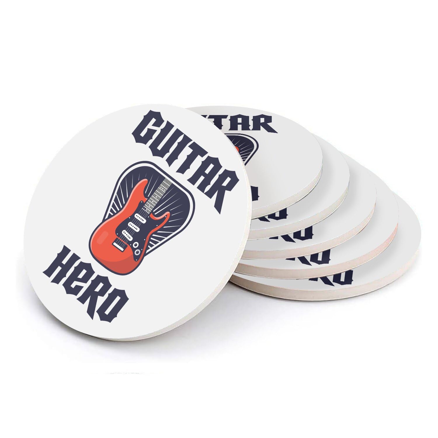 Sous verre ronds céramique anti tache pour table bois motif Guitar Hero