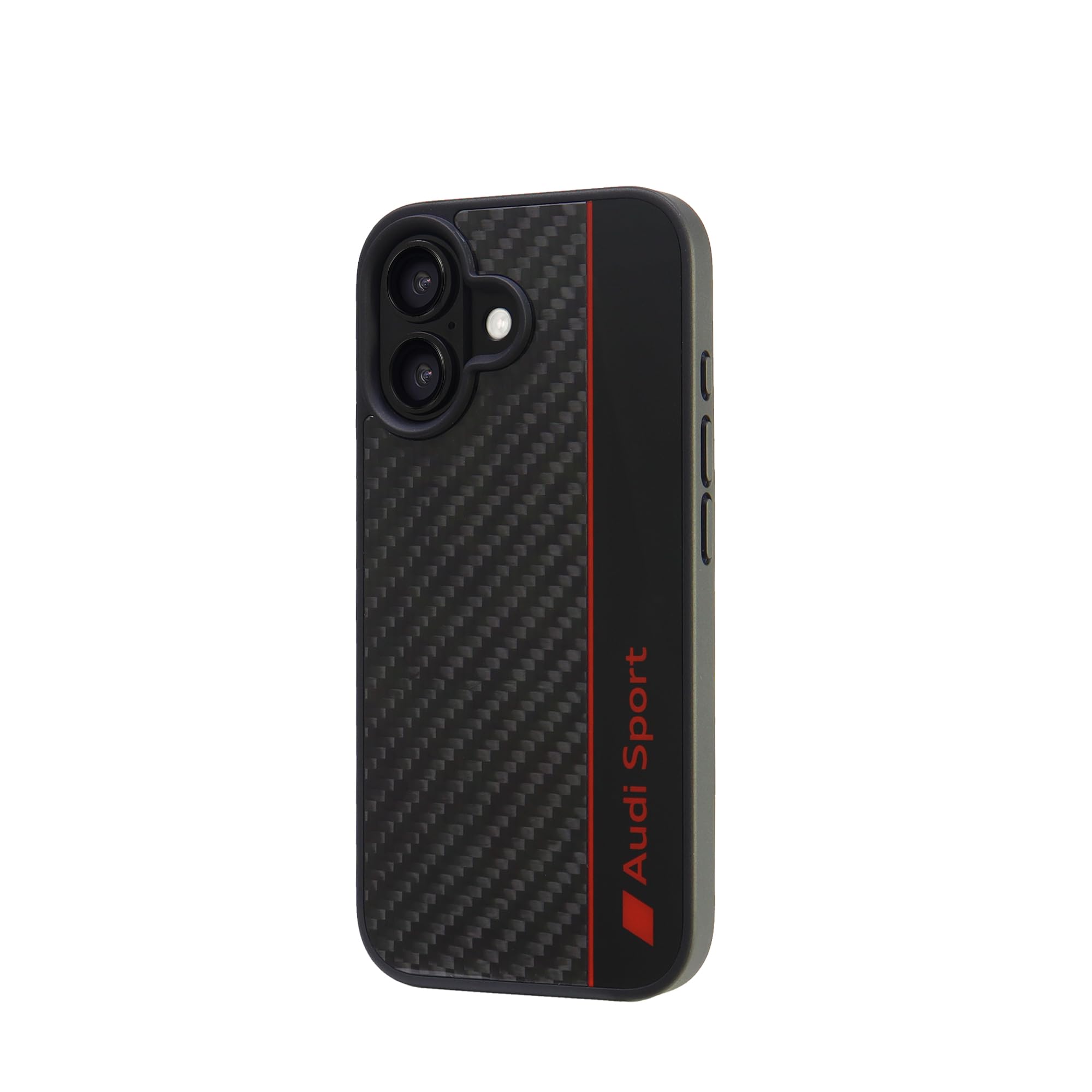 Custodia Per Telefono Audi Sport - Compatibile Con Iphone 16 - Custodia Con Assorbimento Degli Urti In Carbonio - Con Aperture Precise Per Fotocamera, Porte E Pulsanti - Nero Con Dettagli Rossi-image