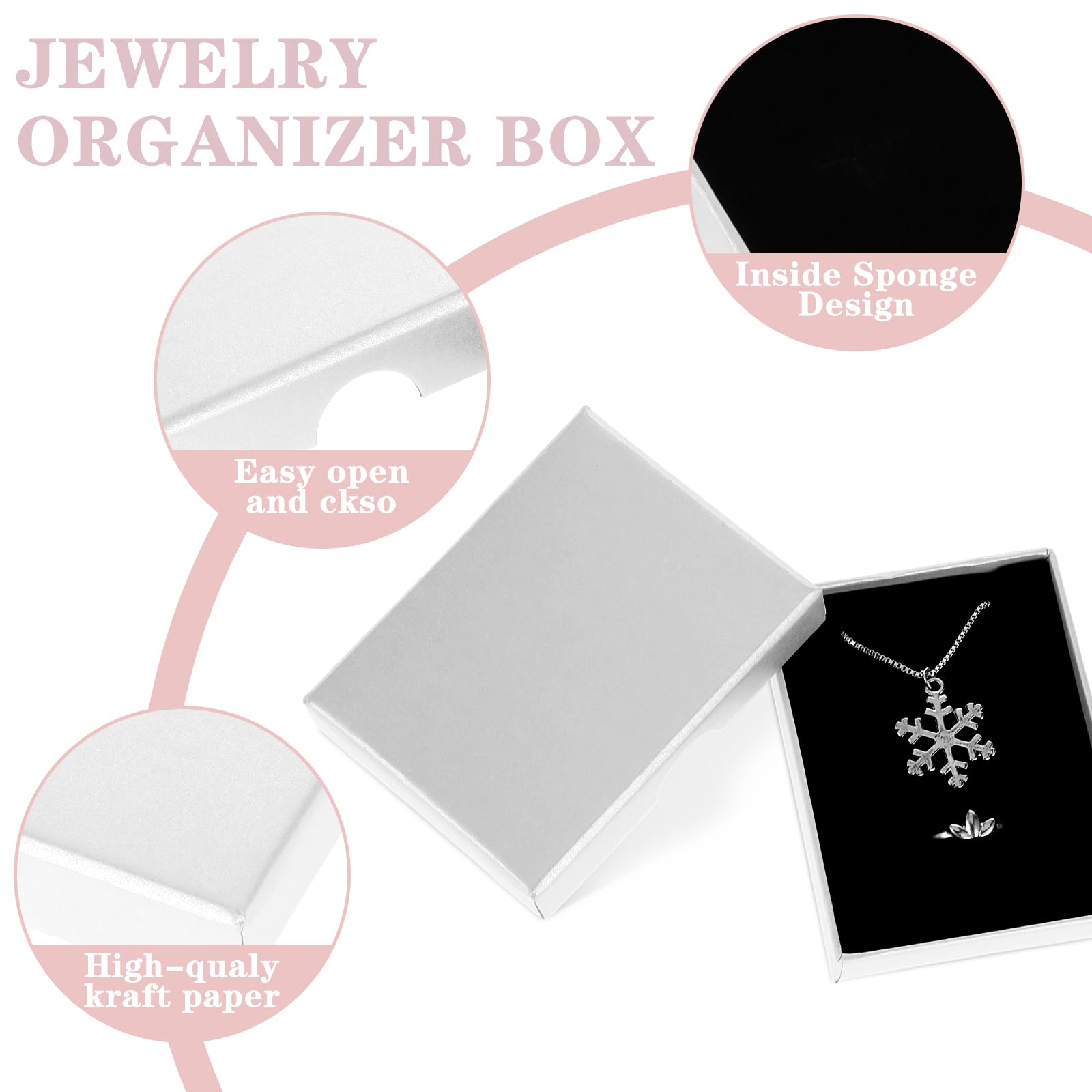 2 Pack Small Jewelry Gift Box, Cardboard Jewellery Box with Lids Pendent Storage Case Necklace Bracelet Earring Cardboard Organizer Square Jewelry Gift Boxes for Necklaces Bracelets Earrings(White)