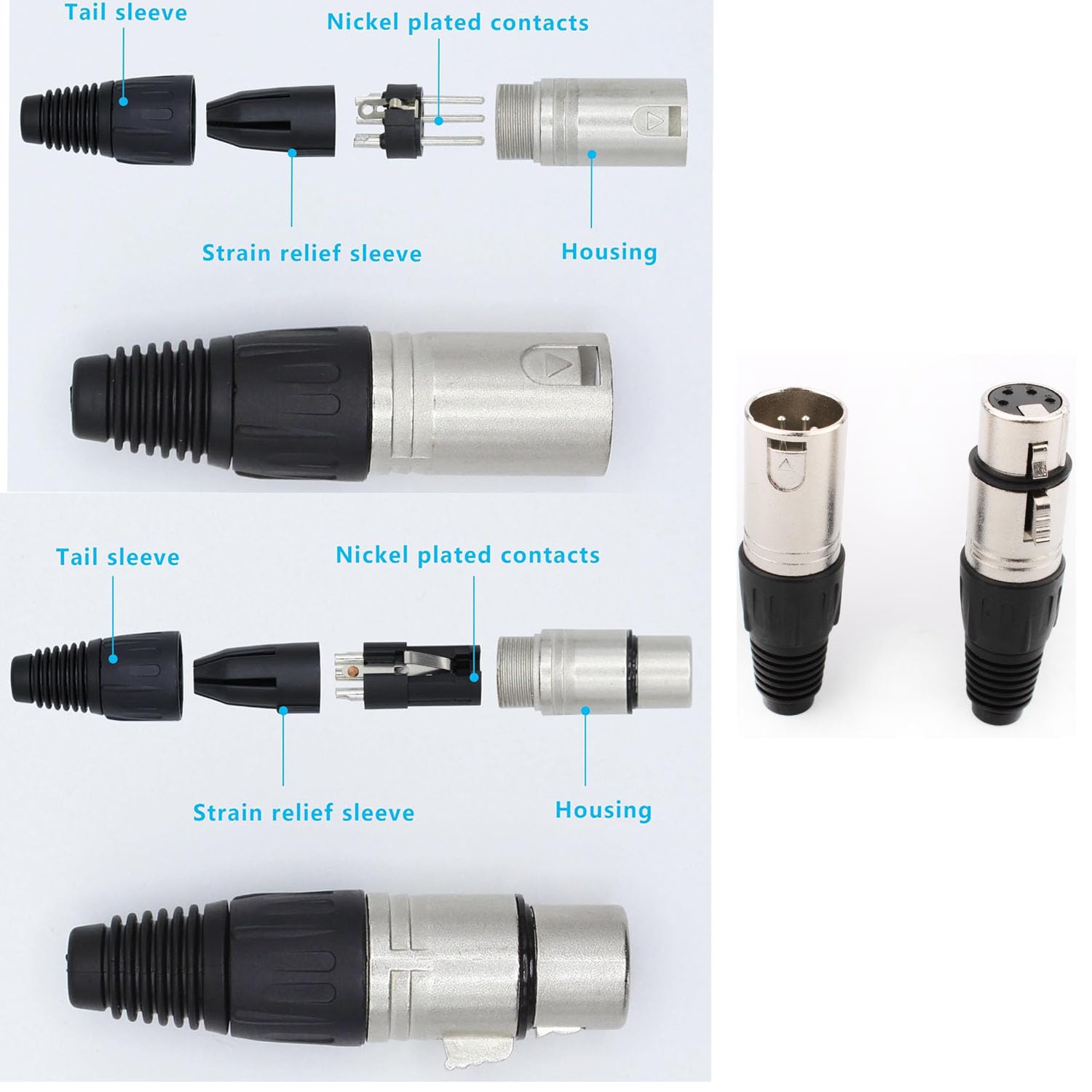 Pack De 4 Connecteurs XLR 5 Broches à Souder - Mâle Et Femelle - Pour Micro Et équipement Audio Pro