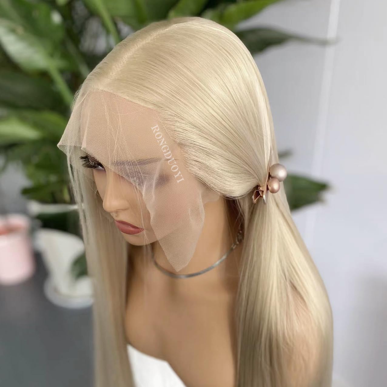 RONGDUOYI 13X6 Lace Front Wigs for Women Blonde Lace Wig Long Silky Straight Synthetic Hair Glueless Natural Hairline Daily Use Cosplay Wig
