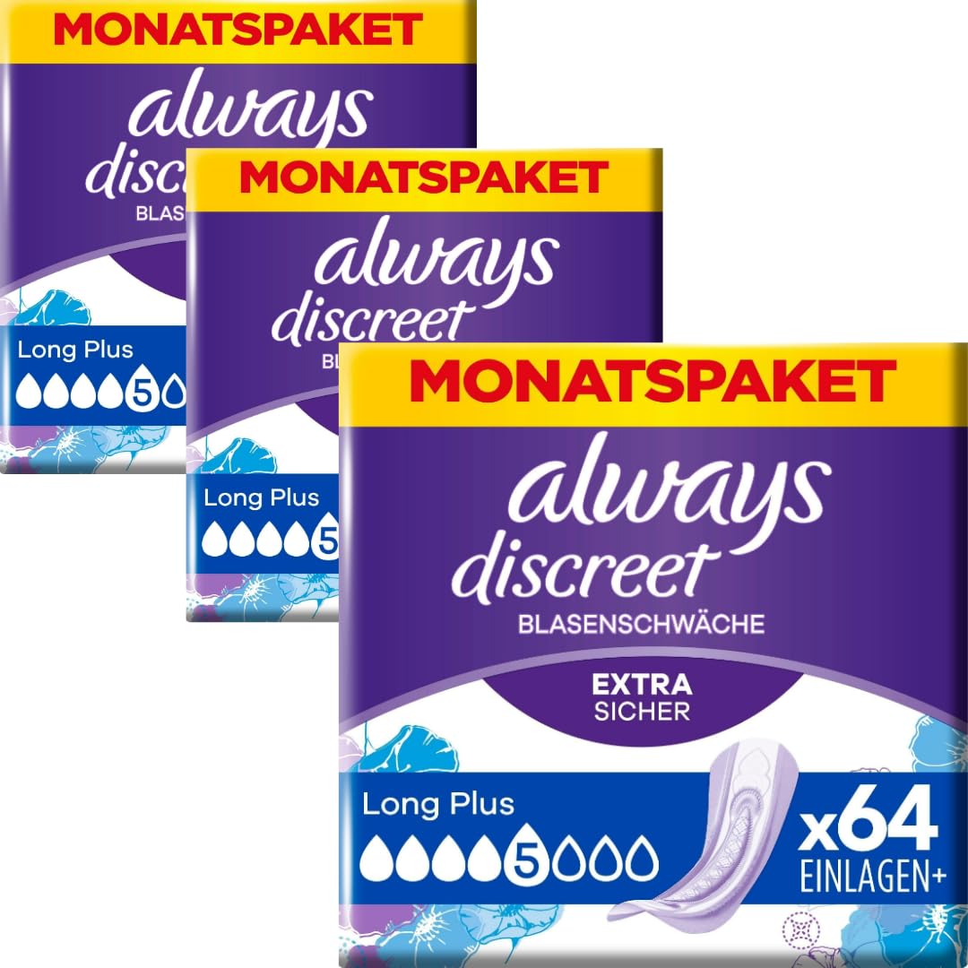 Discreet Inkontinenz-Einlagen Long Plus Pads Damenbinden 4 X 16 STÜCK x 3 Packungen