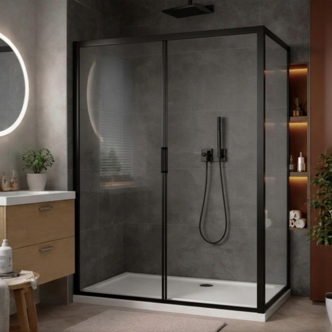 Go Bathrooms Sliding Shower Door 1200mm Black Glass Screen