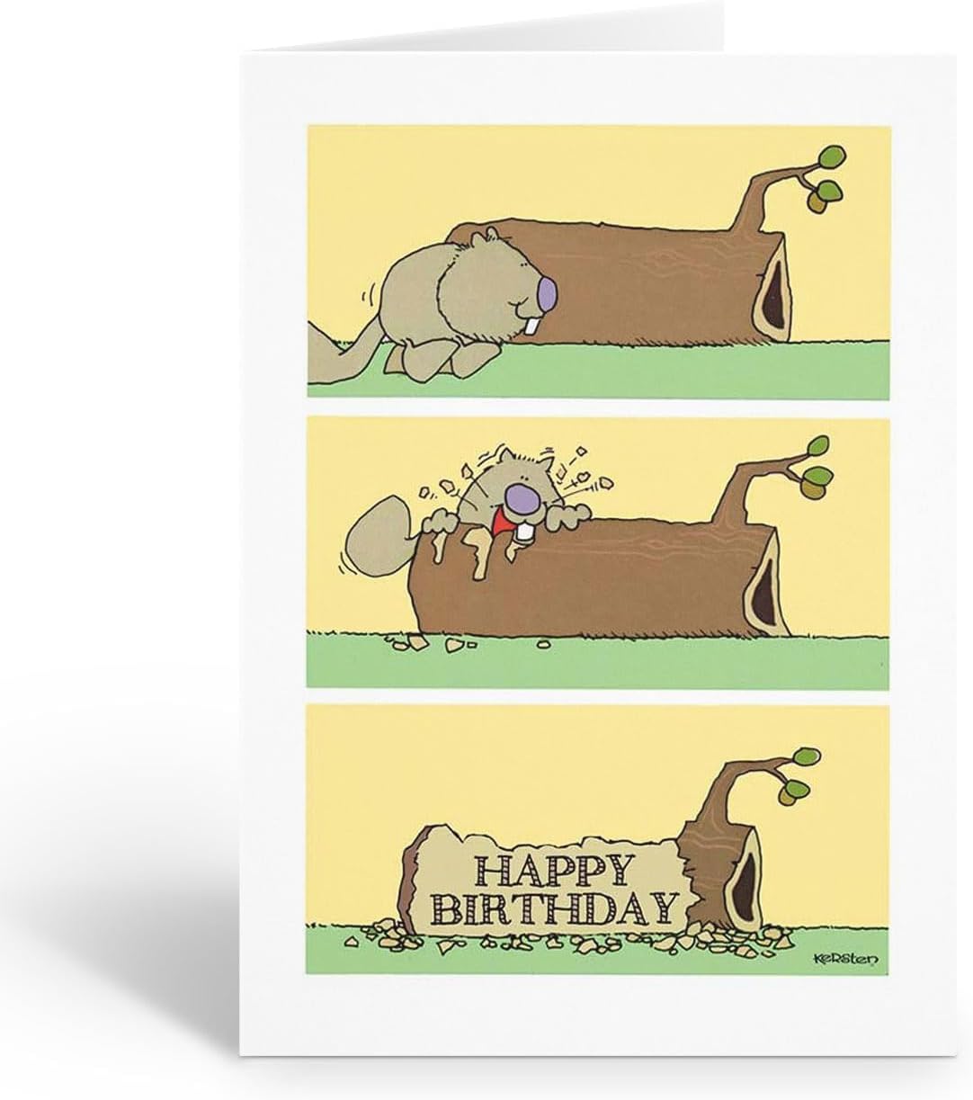 Stonehouse Collection Beaver Happy Birthday Card, Cute Forest Kids Birthday Card, Single Card - Made in the USA(1)