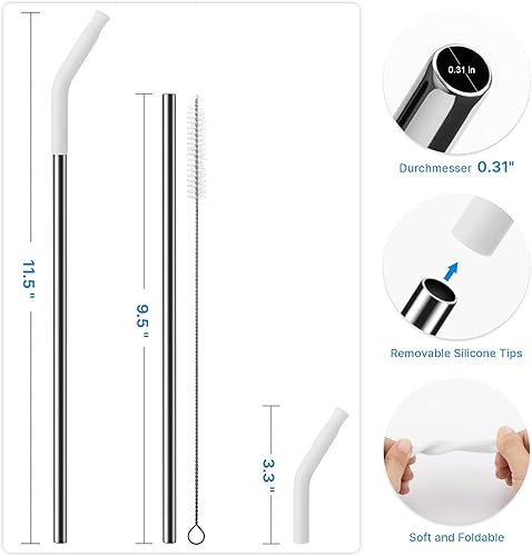 Miniatura 83 de Metal Straw with Silicone Tip for 40oz Stanley Cup, 2 Pcs Stainless Steel Straws Replacement for Stanley 40 oz Adventure Quencher Travel Tumbler