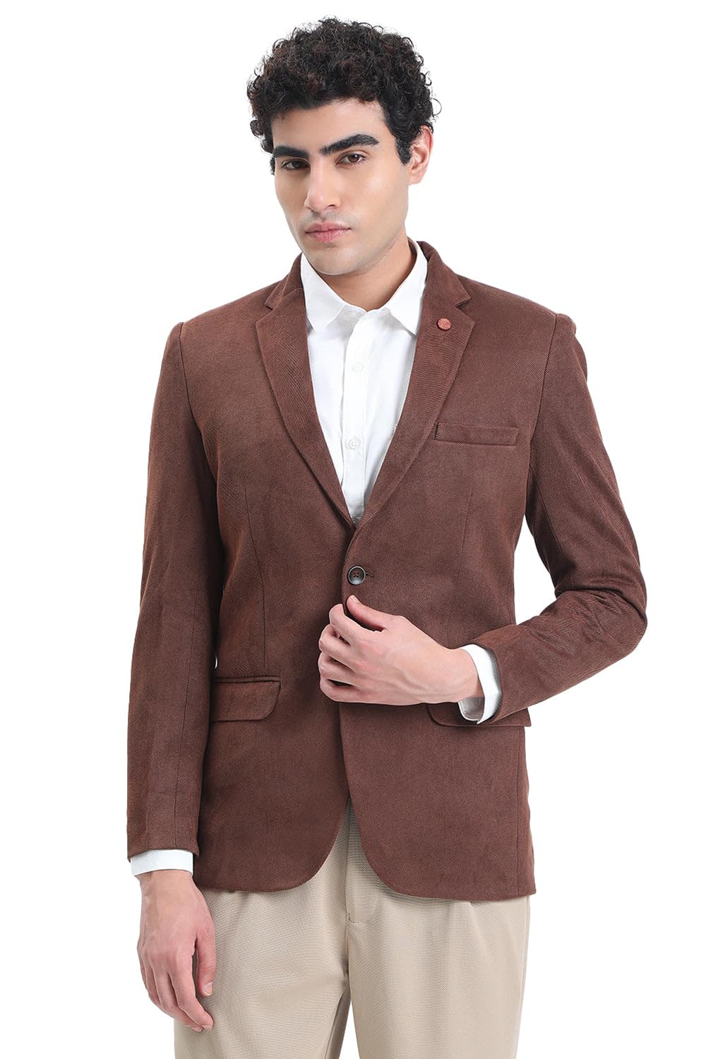 Men's Brown Single-Breasted Slim Fit Blazer with Notched Lapel-LBR-2464_Brown-image-49