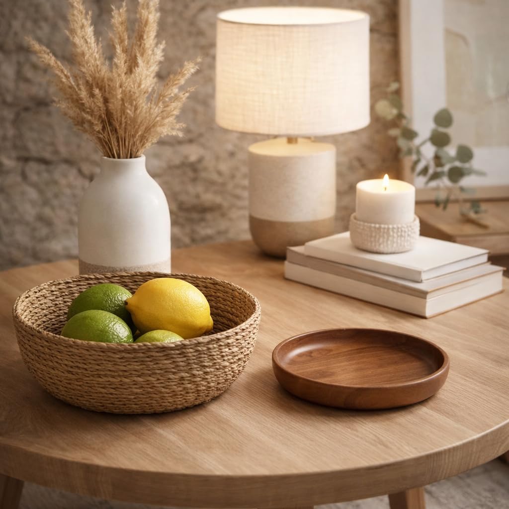 Panier de Rangement en Osier Rond 26 cm - Bol Décoratif pour Clés, Portefeuille et Petits Objets