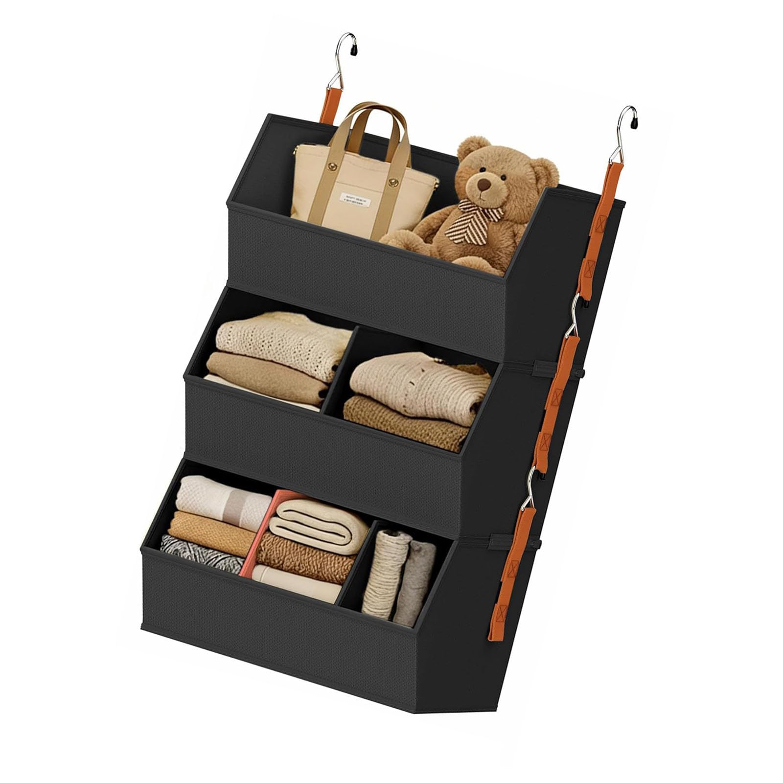 Tsophreniq Spacious Hanging Garment Storage Box Including Removable Partitions for Neat Wardrobe Fabric Shelving