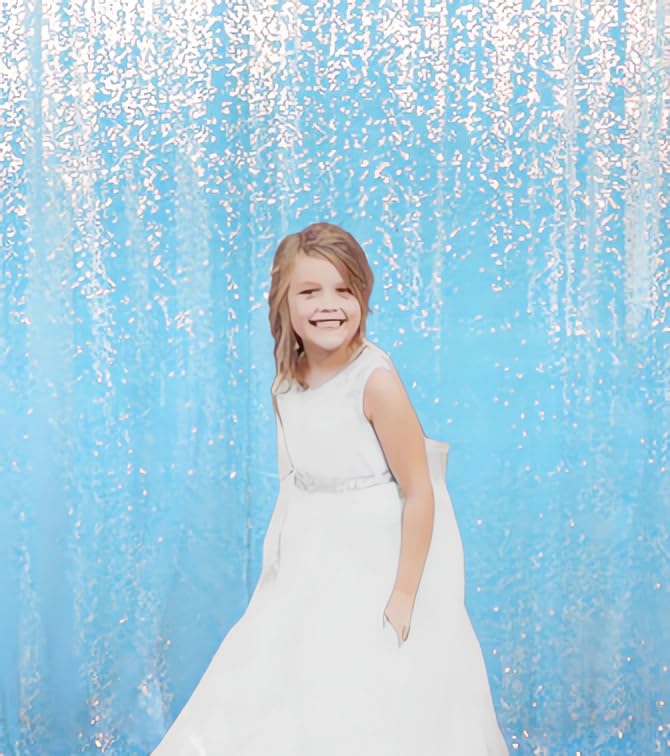 ShinyBeauty Aqua Photo Backdrop 4FTx7FT Sequin Backdrop Sparkle Backdrop Iridescent Aqua Mermaid Fabric Backdrop Photograph Backdrop Aqua Blue Birthday Backdrop Wedding Backdrop Background