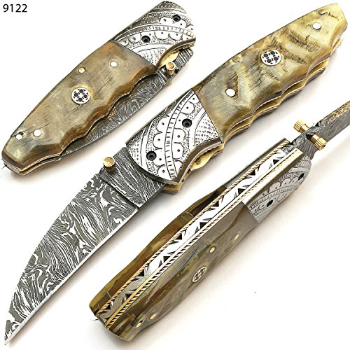 PAL 2000 KNIVES Custom Handmade Damascus - Folding Knife - Amazing File Work