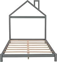 Vista 7 de Harper & Bright Designs Cama de plataforma de tamaño matrimonial con cabecera en forma de casa, marco de cama matrimonial de madera maciza