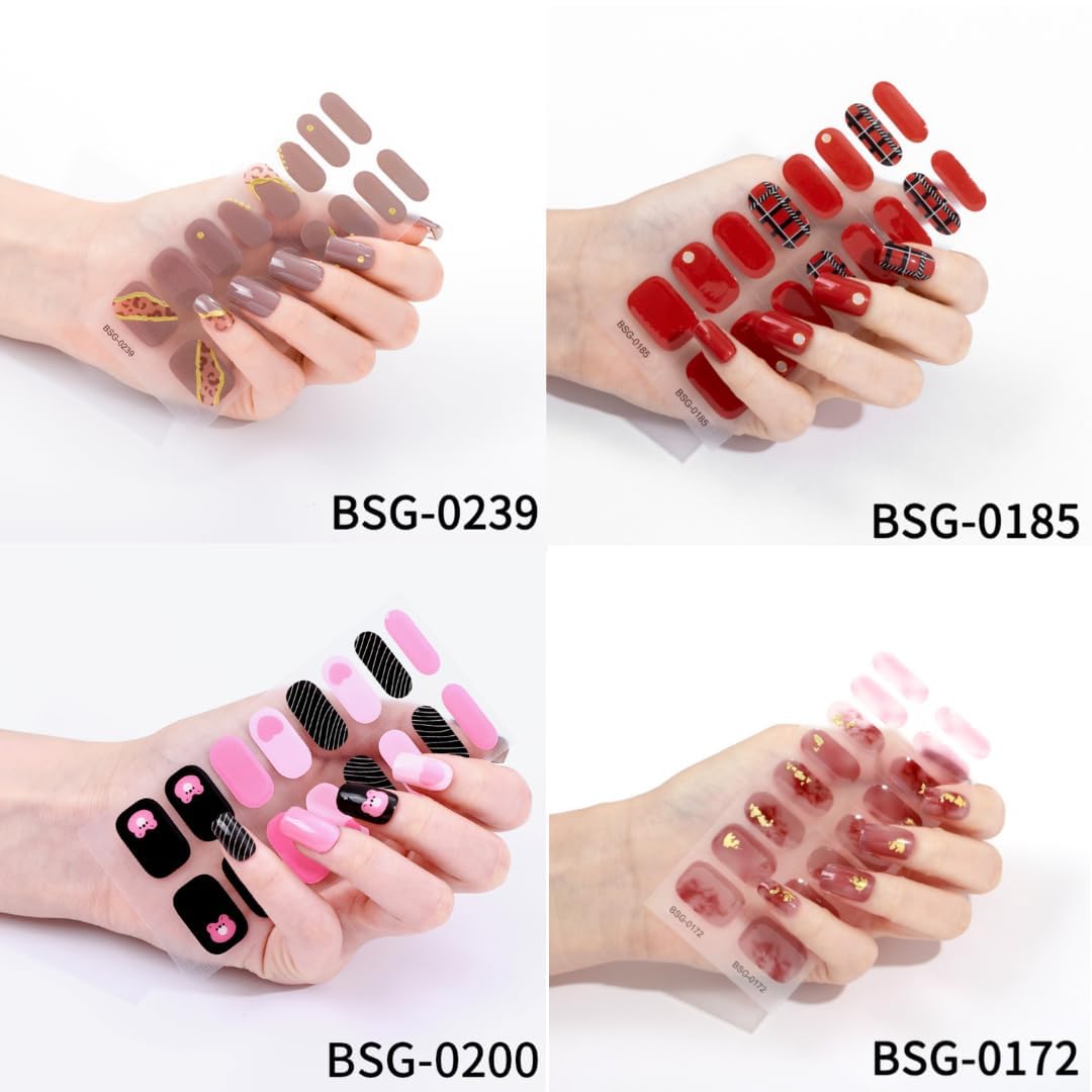 Bolt Bee Semi Cured Gel Nail Strips Stickers | Gel Nail Wraps | UV Light Required, Salon Quality 12 Sheets Set with UV Lamp (Pattern) 1