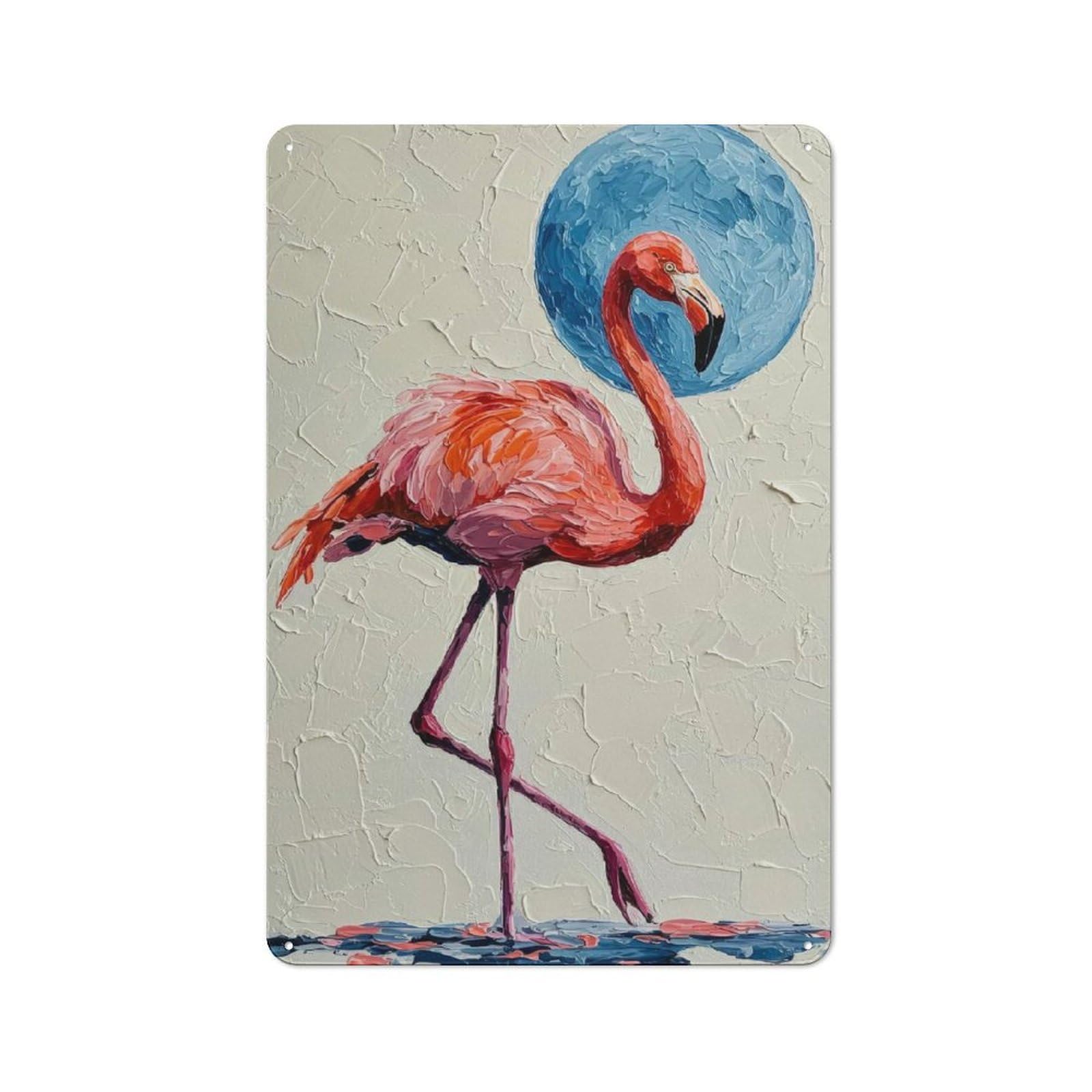 Junmoney Pink Flamingo Painting Classic Metal Wall Decor 30X20cm, Metal Wall Plaque For Office, Study, Studio Or Hallway