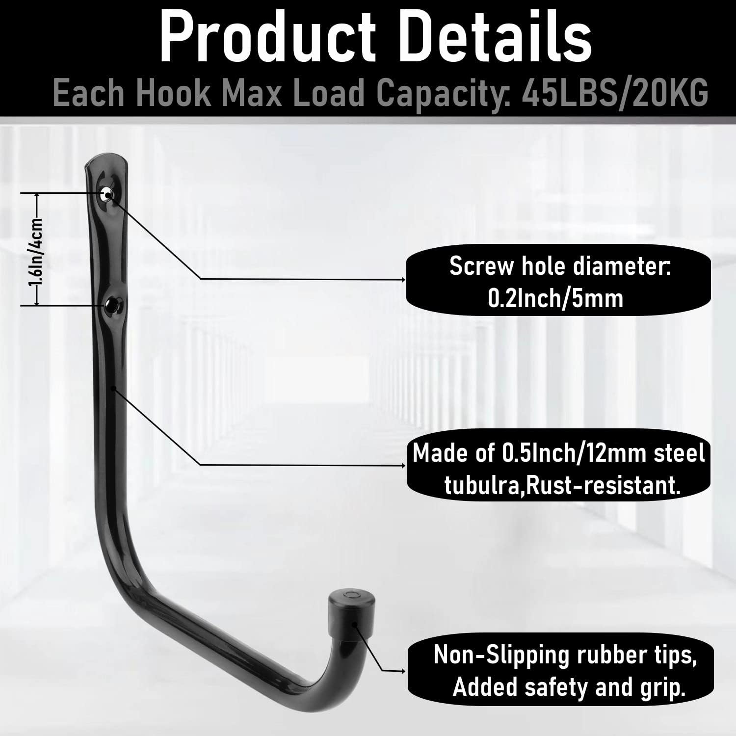 Heavy Duty Garage Hooks, 6.7Inch Wall Mount Garden Tools Storage Hook for Bike, Ladder, Chair, Garden Hose, Power Tool, Indoor Outdoor