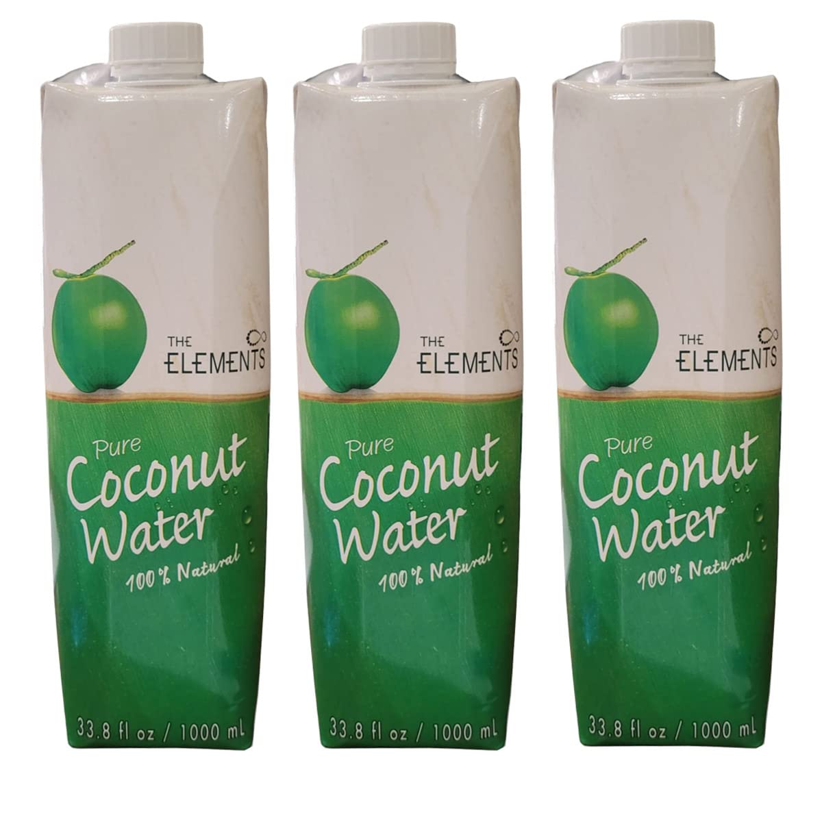 3 paquetes de Agua de Coco The Elements [ 3 x 1000 ml ] By Boemy - 3 litros 100% de Pura Agua de Coco - Pack Coconut Water - Importada desde Tailandia -