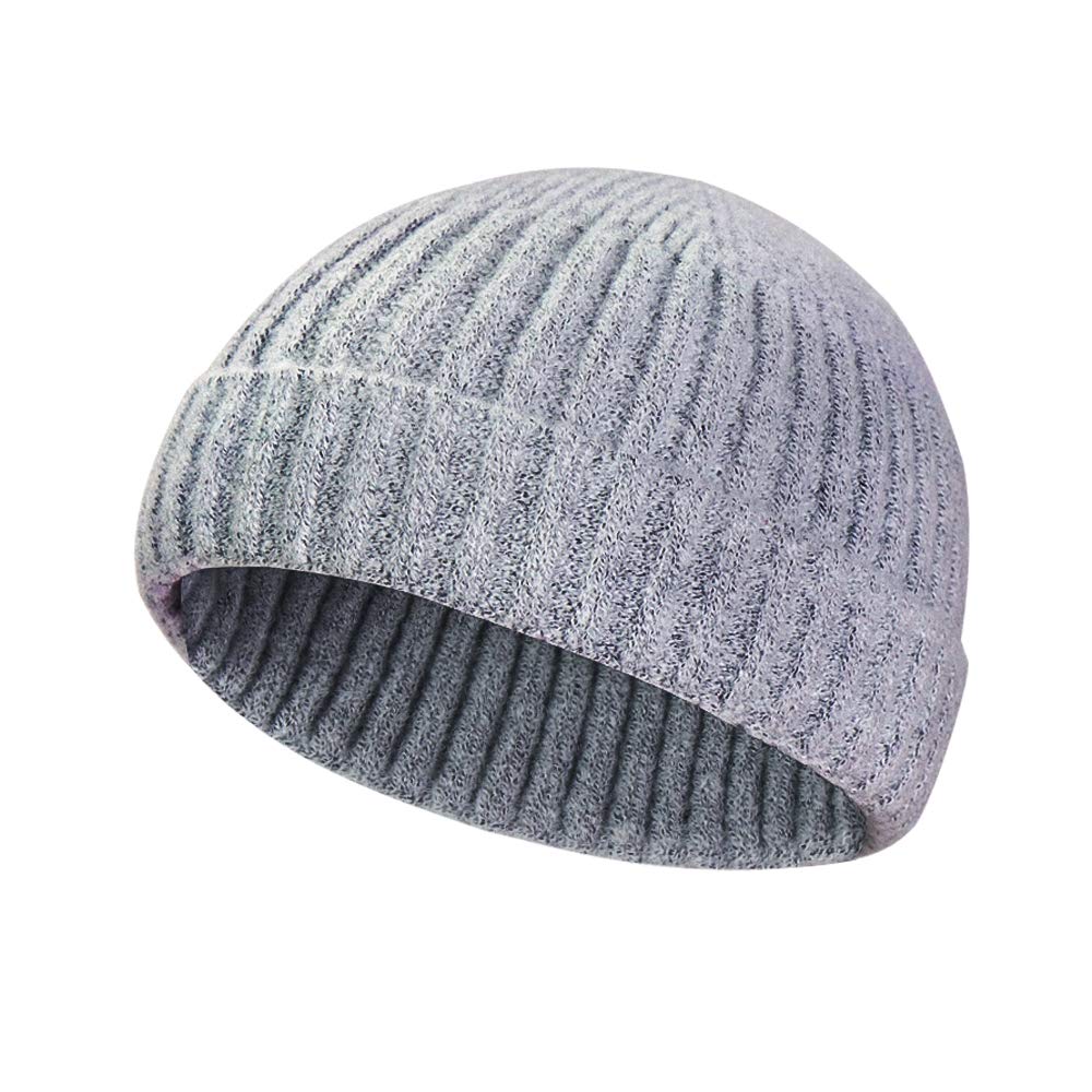 Samserot Winter Wool Knit Trawler Beanie Hat Short Fisherman Skullcap Knit Beanie Cap for Men/Women Grey