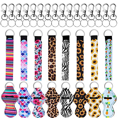 Sumfox 48 Pcs Keychain Chapstick Holder and Lanyard Lipstick Holder Keychains with Wristlet Lanyard for Women Girls