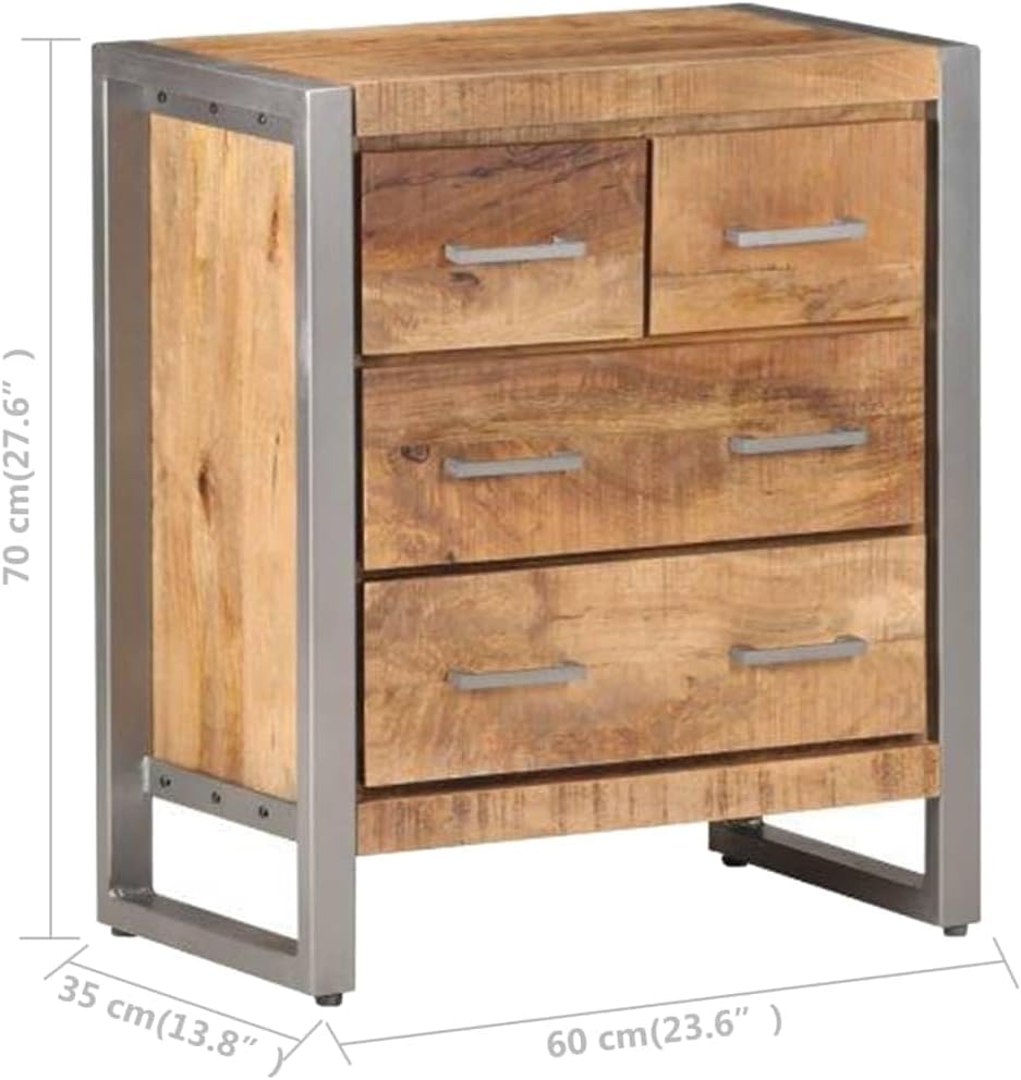 Industrial Style Sideboard with Four Drawers in Natural Mango Wood and Matte Iron, Rustic Storage Cabinet for Modern Home Decor