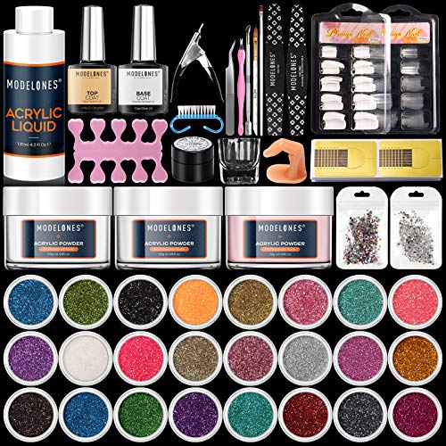 Modelones Acrylic Nail Kit Nail Acrylic Powder and Liquid Set Acrylic Powder Liquid Monomer Glitter Nail Forms Rhinestones For Nail Art Decoration Tools Professional Manicure