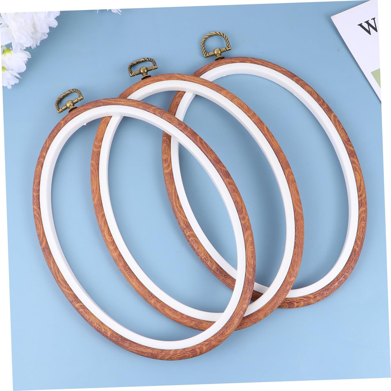 UKCOCO Aro de Bordado Elíptico 18x25 Cm Imitación Madera, 3 Piezas, Círculos de Punto de Cruz DIY para Manualidades y Costura, Principiantes, Decoración de Paredes y Bodas, Bricolaje Artesanal