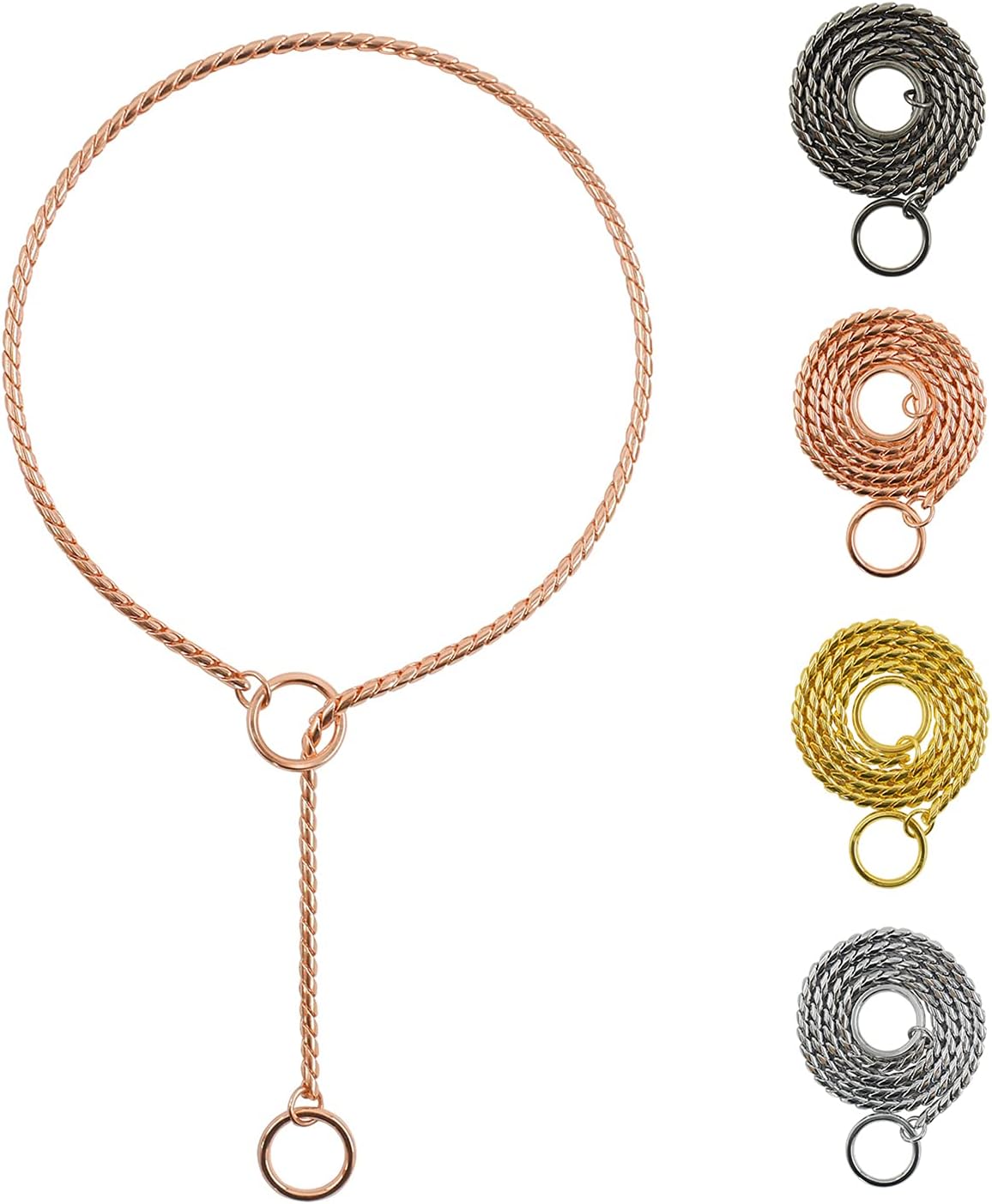 Heavy Duty Dog Choke Collar Slip Dog P Chain Snake Collar Plating Anti-Rust Dog Training Collars for Small Large Dogs Black/Gold/Silver/Rose Gold 15.5in-29.5in (19.5in, Rose Gold) Heavy Duty Dog Choke Collar Slip Dog P Chain Snake Collar Plating Anti-Rust Dog Training Collars for Small Large Dogs Black/Gold/Silver/Rose Gold 15.5in-29.5in (19.5in, Rose Gold)