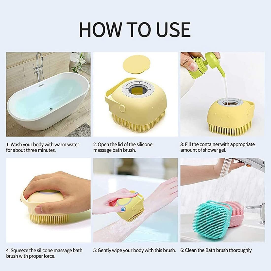 Krishna Zone Body Bath Brush Silicone Soft Cleaning Bath Body Brush with Shampoo Dispenser (Multi) 4