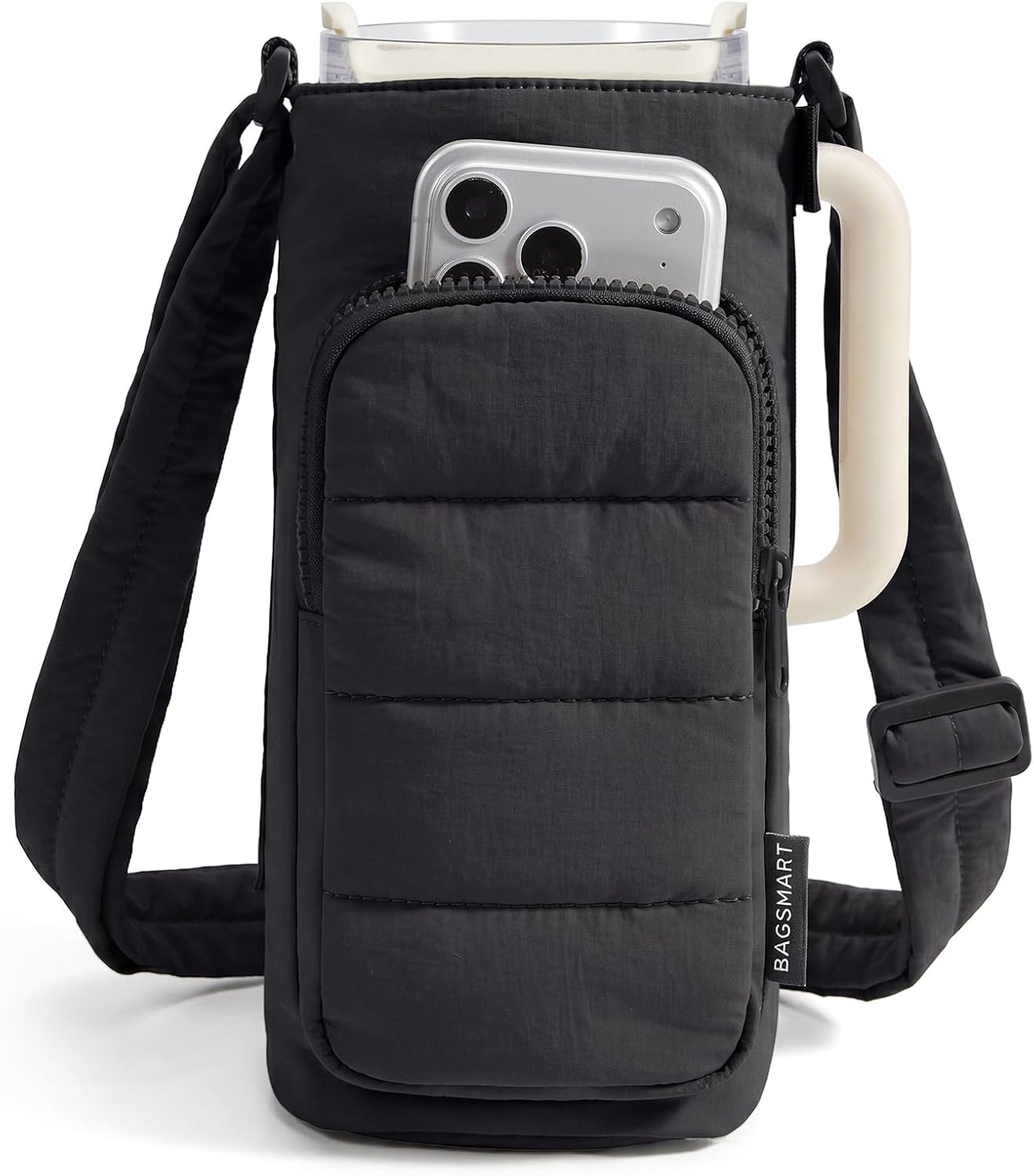 BAGSMART 40oz Water Bottle Holder with Strap, Quilted Crossbody Purse Drink Carrier, Gym Accessories for Women
