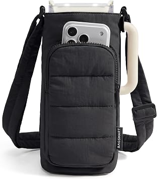 BAGSMART 40oz Water Bottle Holder with Strap, Quilted Crossbody Purse Drink Carrier, Gym Accessories for Women