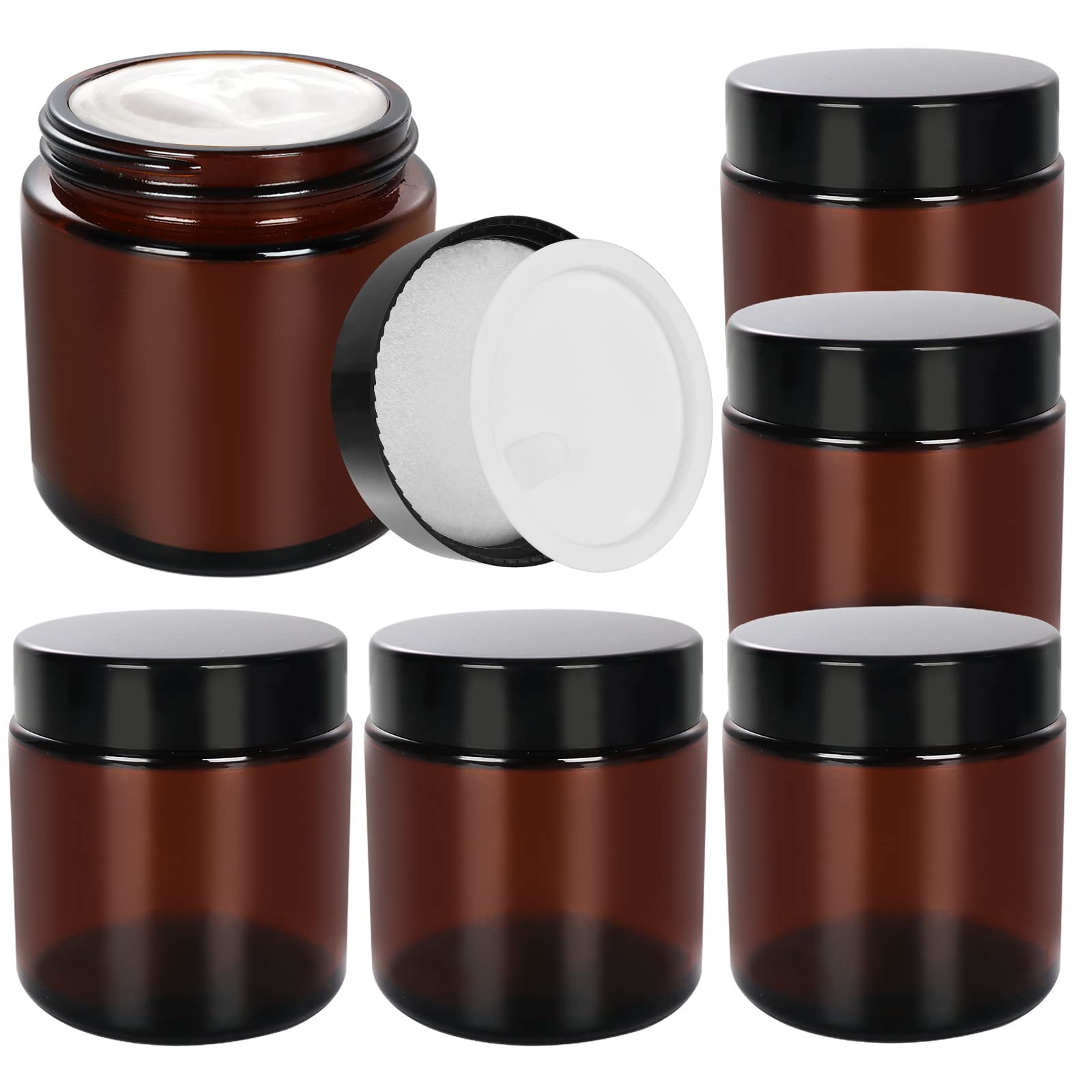 Shizak 4Oz-6Pack 120Ml 4 Oz Amber Round Glass Jars With Black Lids (Pack Of 6)
