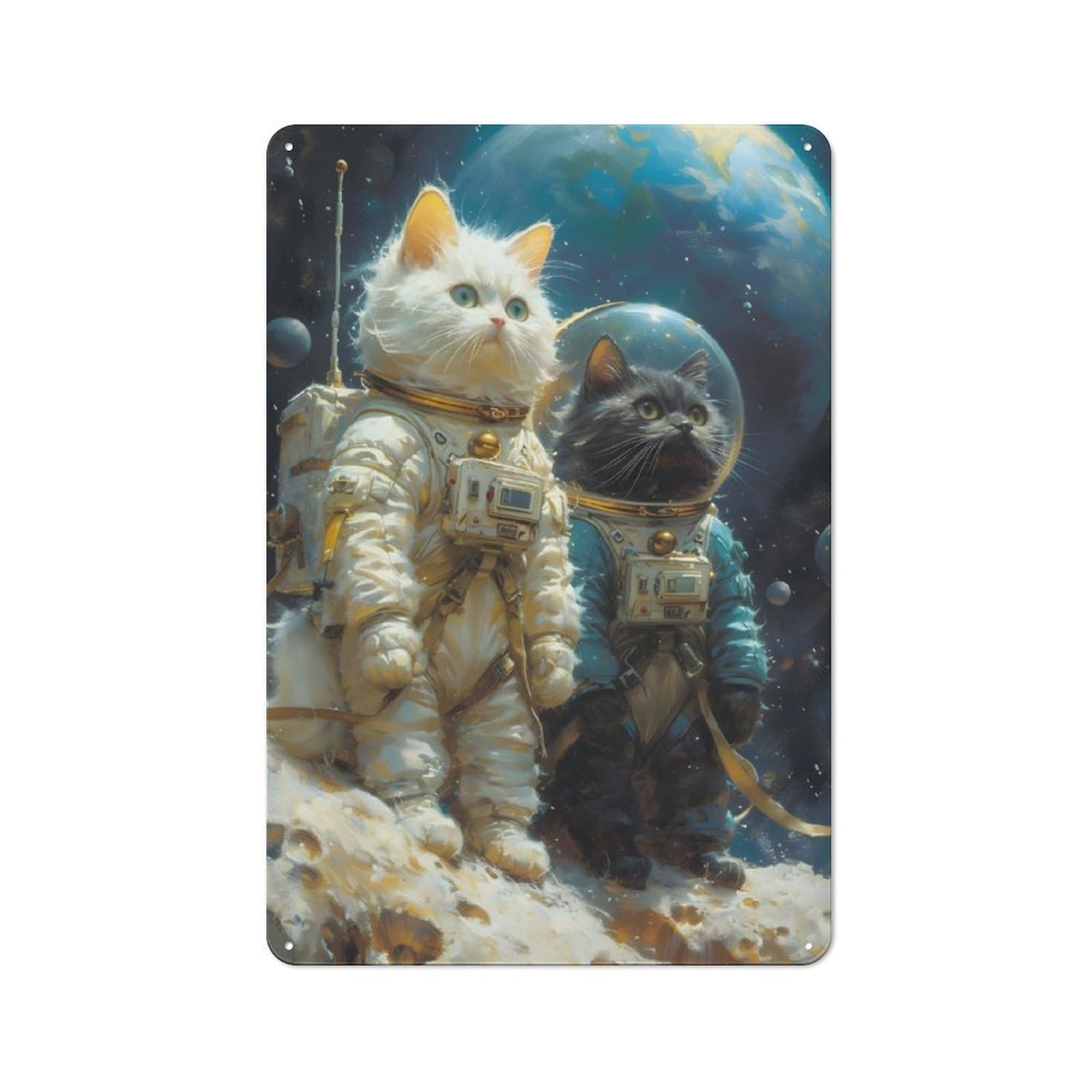 Junmoney Space Cat Astronaut Tin Wall Plaque 30X20cm With For Studio Or Craft Room, For Metal Sign Collectors, For Kitchen And Home Bar Decor