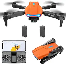 Drone DLI E99 com Câmera, Drone Plegável FPV 4K UHD para Crianças, Adultos e Iniciantes, Quadricóptero Controle Remoto com Hover Estável, Quadricóptero FPV WiFi com Detecção de Obstáculos, Selfie por Gestos, Voo por Ponto de Rota, Manutenção de Altitude, Flip 3D, Início com um Toque, Longo Tempo de Voo, 2 Baterias (Laranja)