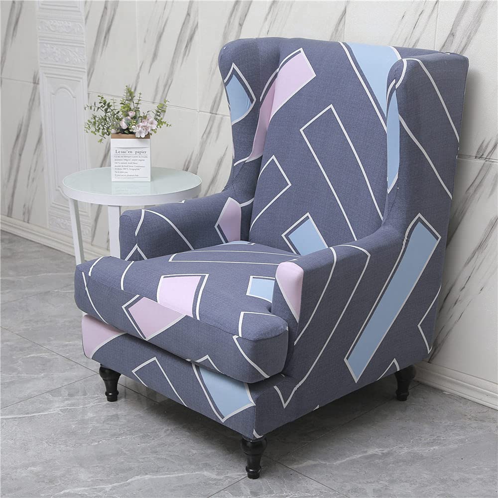 Highdi Grey Wingback Geometry Chair Covers 2 Piece Stretch Wing Chair Slipcover, Washable Spandex Fabric Sofa Cover Furniture Protector For Armchair Chairs Living Room Bedroom Hotel (Grey)