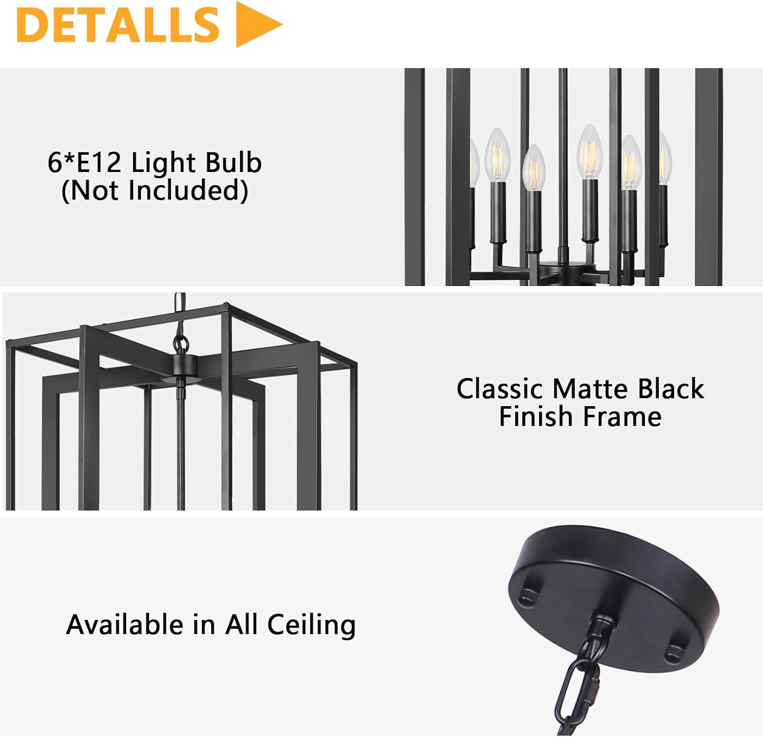 6-Light Modern Farmhouse Black Foyer Chandelier, 20.6'' Rustic Metal Chandeliers for Dining Room, Adjustable Industrial Vintage Lantern Hanging Light Fixture for Entryway, Kitchen, Hallway