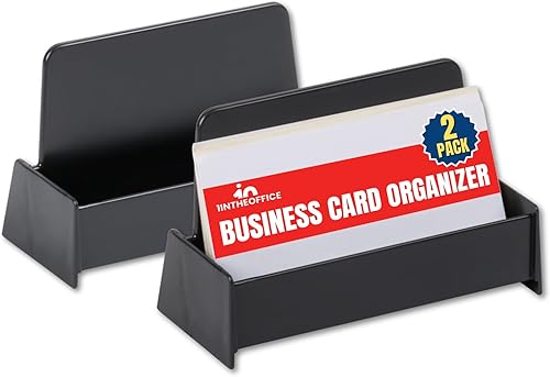1InTheOffice Soporte para tarjetas de visita, soporte para tarjetas de visita, plástico, negro, paquete de 2