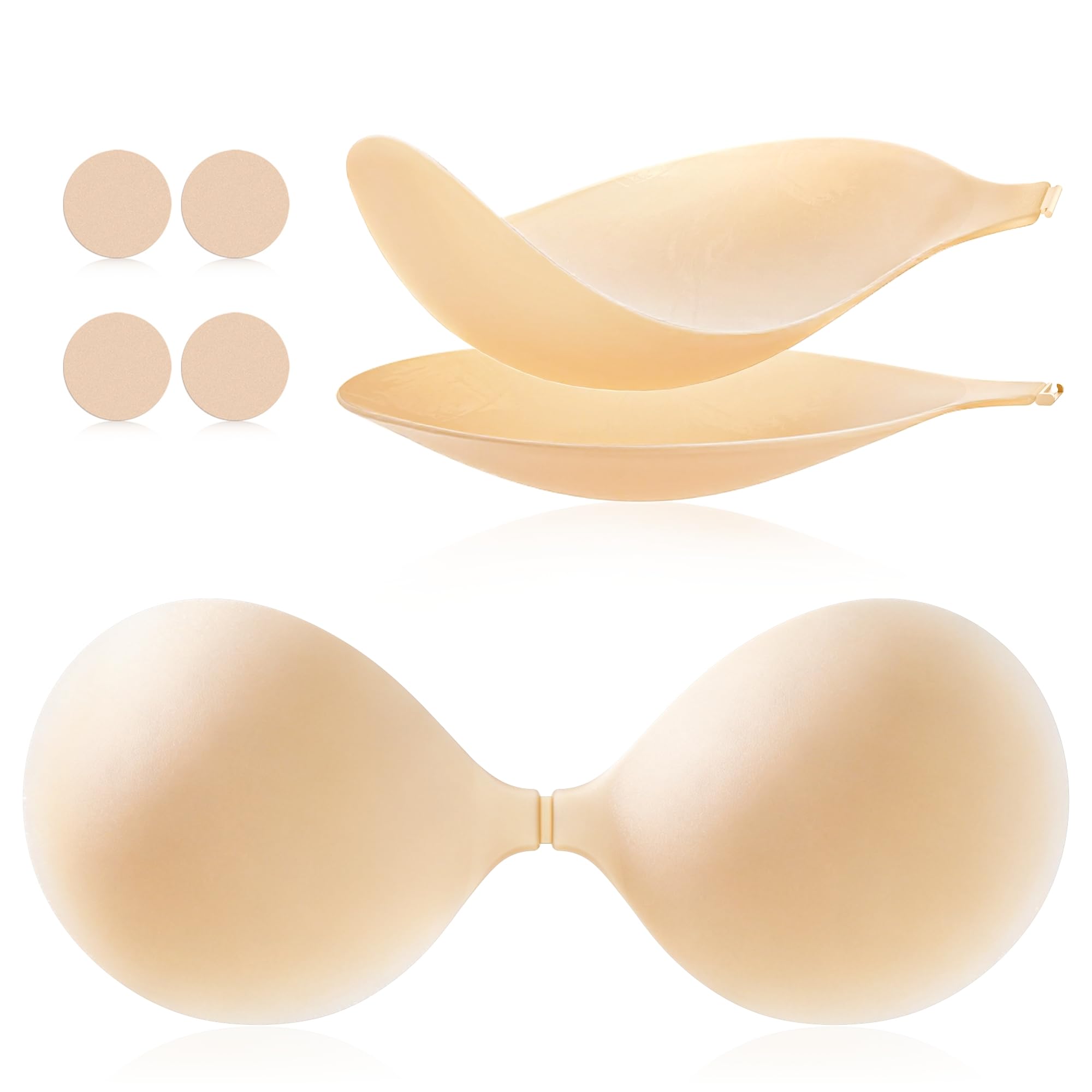 Septeamay Klebe BH Silicone, Unsichtbarer Rückenfrei Klebe-BH Push Up, Waschbar, Wiederverwendbarer Sticky Bra für Große und Kleine Brust, trägerloser BH für Brautkleider Abendkleider und Badeanzug