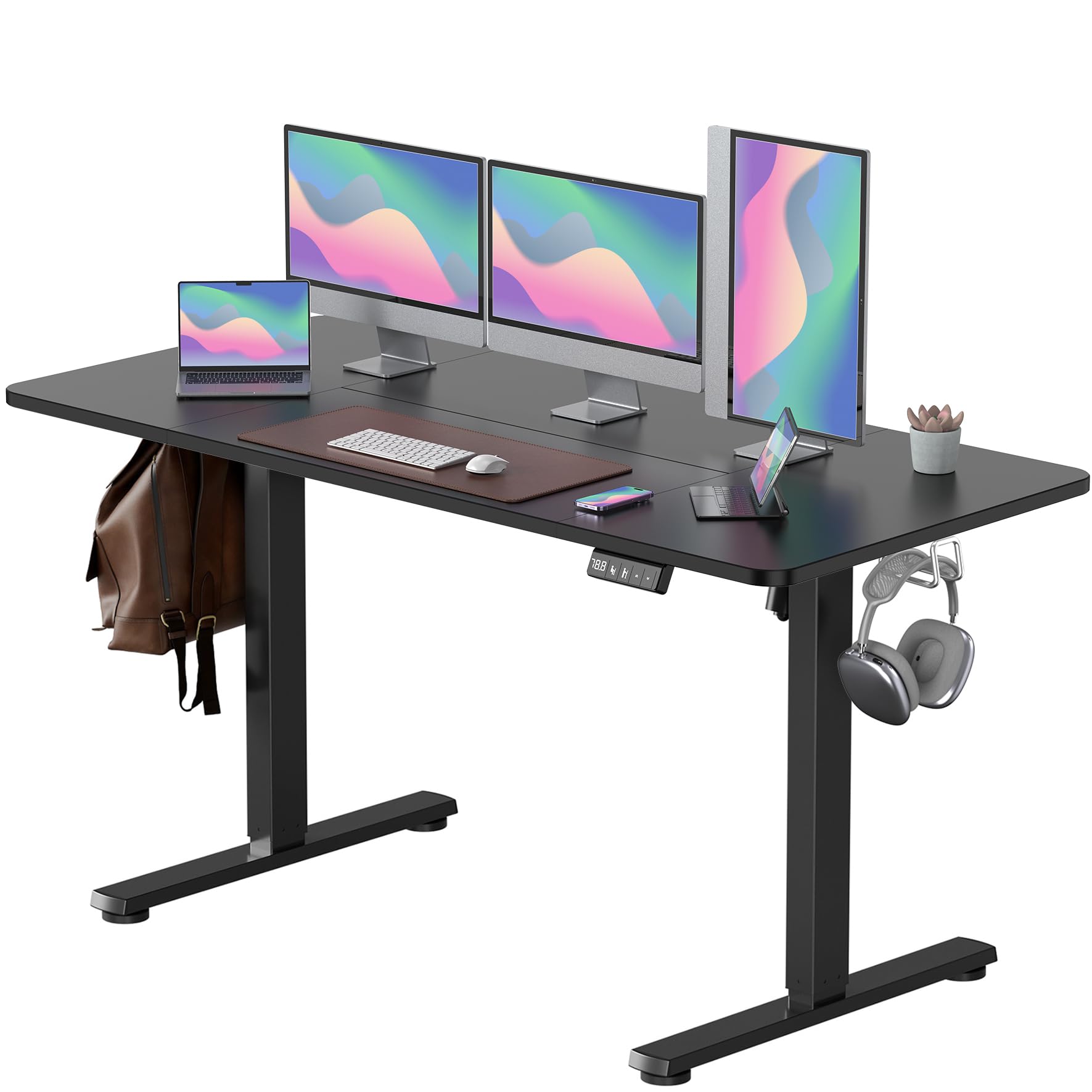 VOSATRON Elektrisch Höhenverstellbarer Schreibtisch 160x60cm Schreibtisch Höhenverstellbar mit Memory-Steuerung und Anti-Kollision Technologie, Rollen, Spleißbrett, Schwarz Rahmen/Schwarz Tischplatte