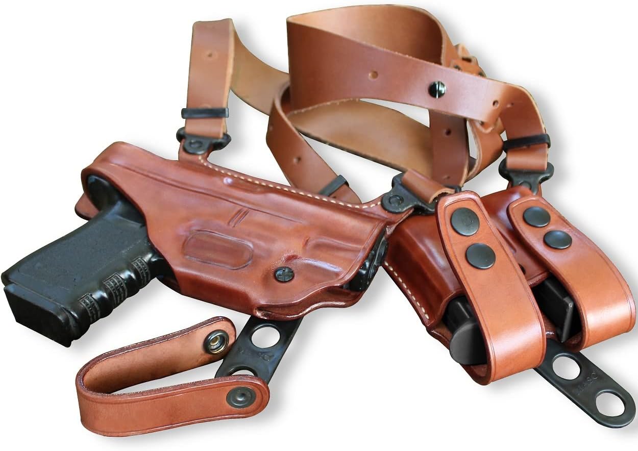 Premium Leather Horizontal Shoulder Holster System with Double Magazine Carrier for CZ SP-01 Phantom 4.7', Right Hand Draw, Brown Color #1004#