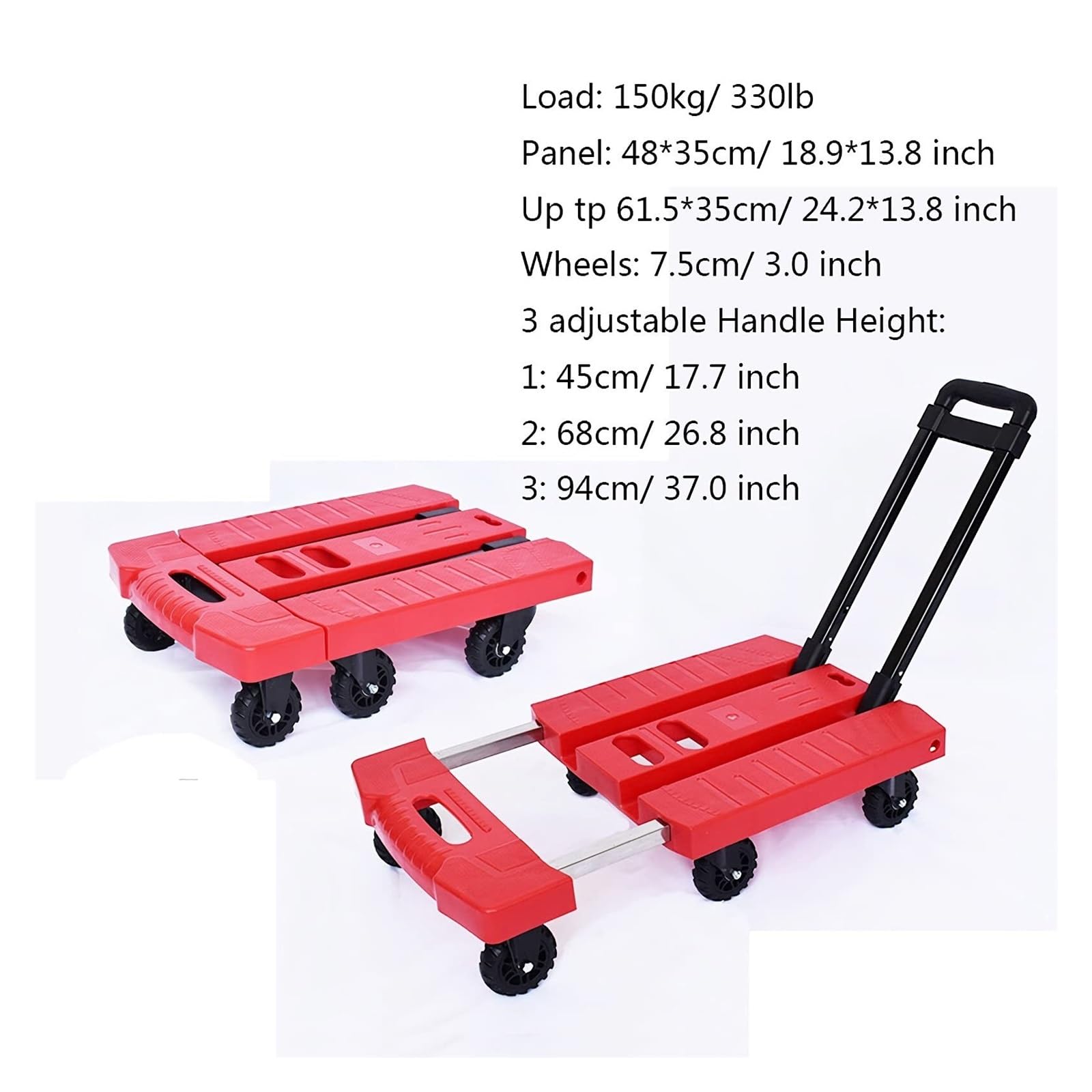 Carrello a mano a 6 ruote con manico espandibile, capacità di 150 kg, per casa, ufficio, viaggi e traslochi