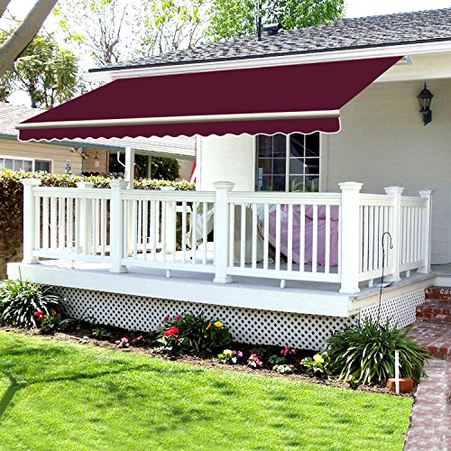 Green Bay 4 x 3m DIY Patio Retractable Manual Awning Garden Sun Shade Canopy Gazebo Wine Red with Fittings and Crank Handle