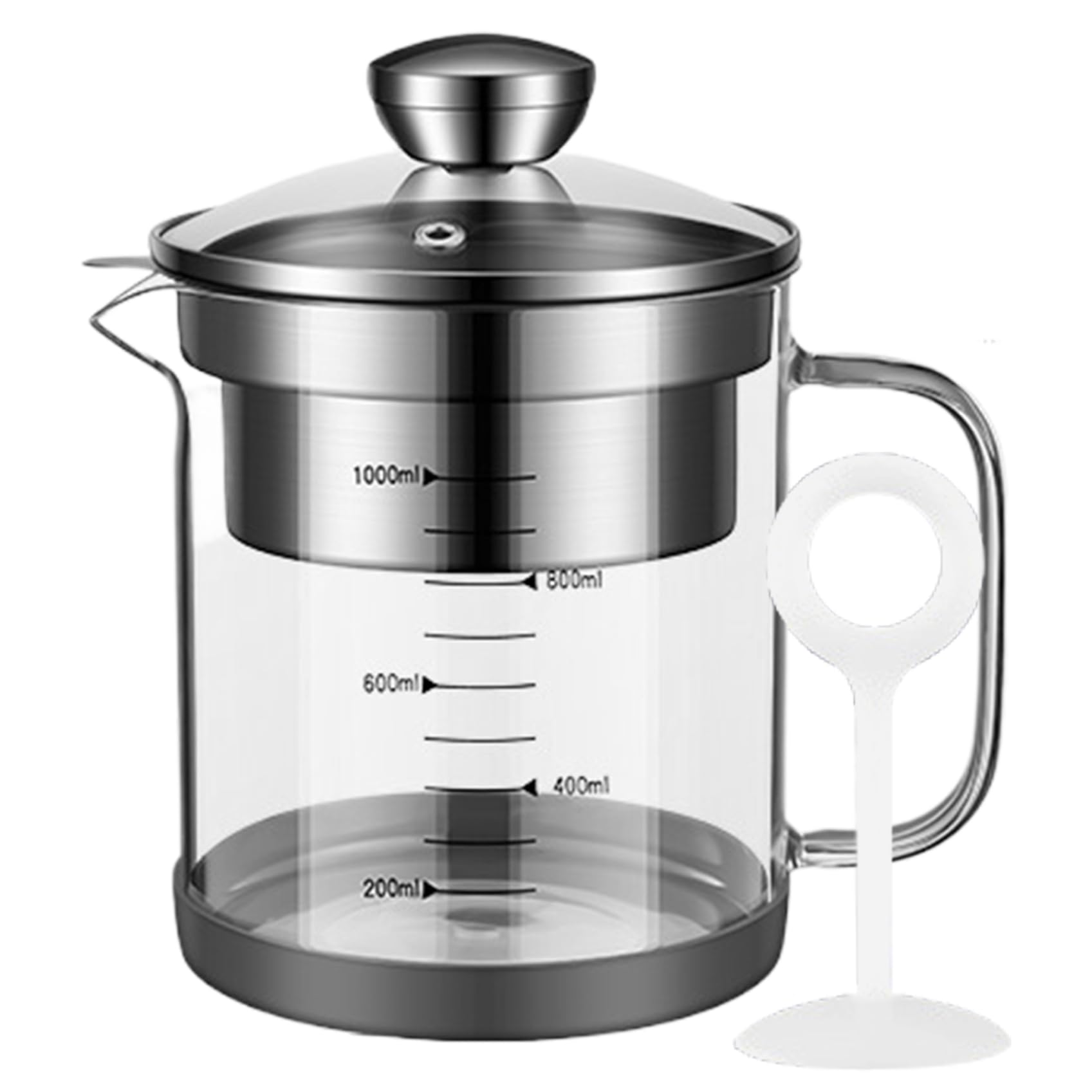 Licsaliwe Yogurt Strainer, 1L Clear High Borosilicate Glass Nut Milk Strainer With Scale, Juice With Lid And Handle, Non Slip Grease Container For Kitchen
