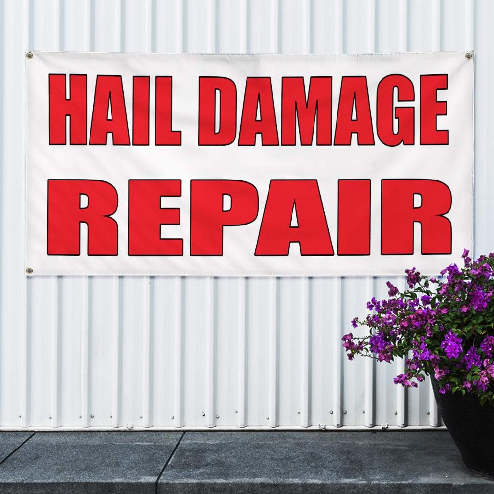 Vinyl Banner Sign Hail Damage Repair Auto Body Shop Car Repair Style U Outdoor White - 24inx60in, 4 Grommets, One Banner