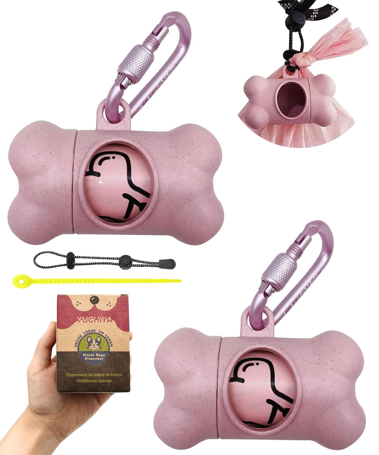 Dog Poop Pickup Bags Holder Dispenser with Standard-Sized Leak-Proof Scented Doggy Waste Bags and Carabiner with Safety Lock&Fastener Never Loose on
