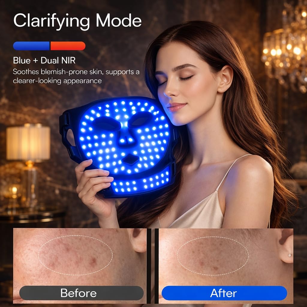 Red Light Therapy Face and Neck Mask - FDA 510 (k) Cleared (K253054) LED Facial Mask for Beauty and Skin Glow | 3 Light Modes, Soft Silicone Rechargeable