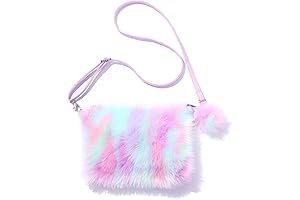 Kids Girls Fluffy Crossbody Purse with Tie Dye Rainbow Design