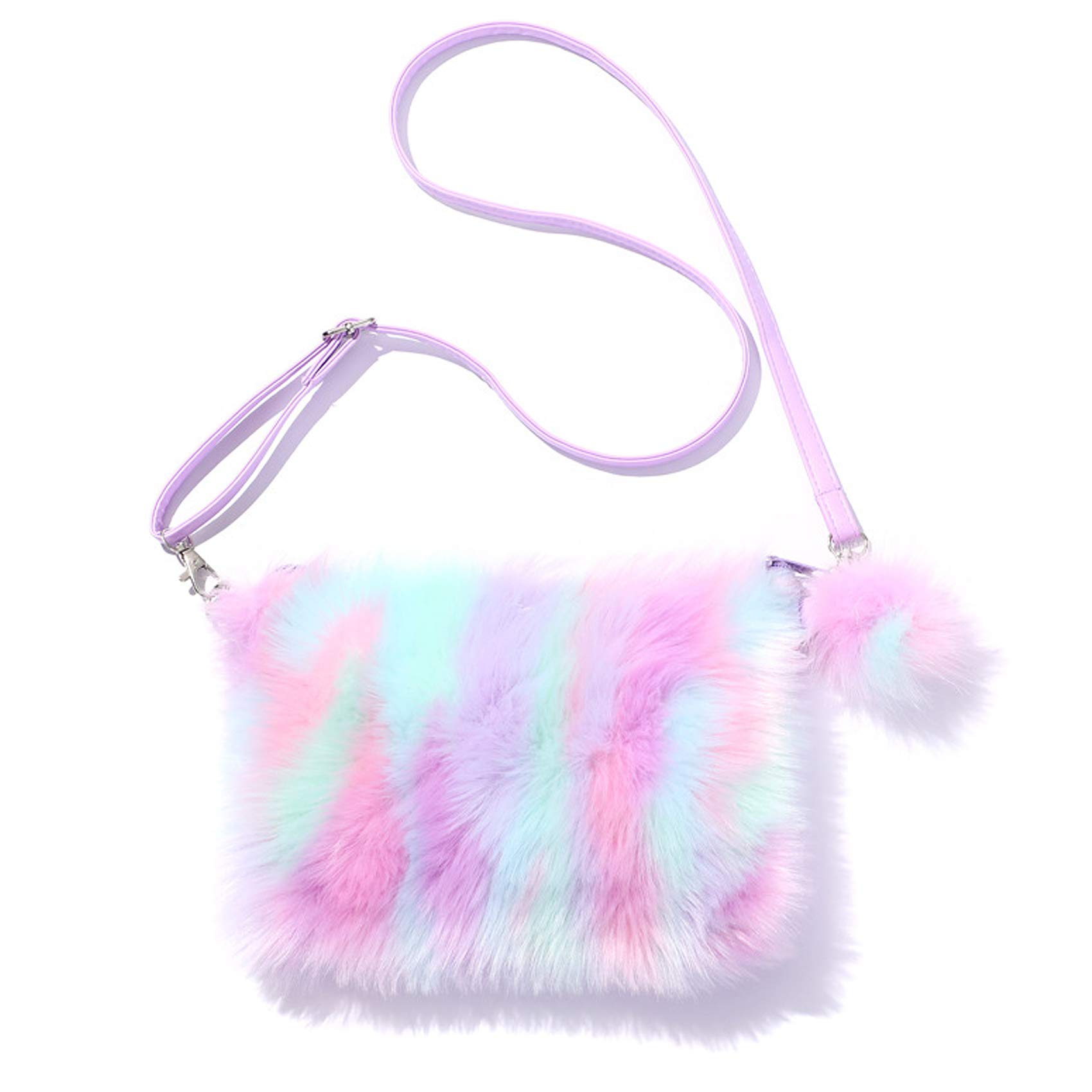 Kids Girls Fluffy Crossbody Purse Fuzzy Bag Plush Tie Dye Rainbow Shoulder Bag Handbag Wallet