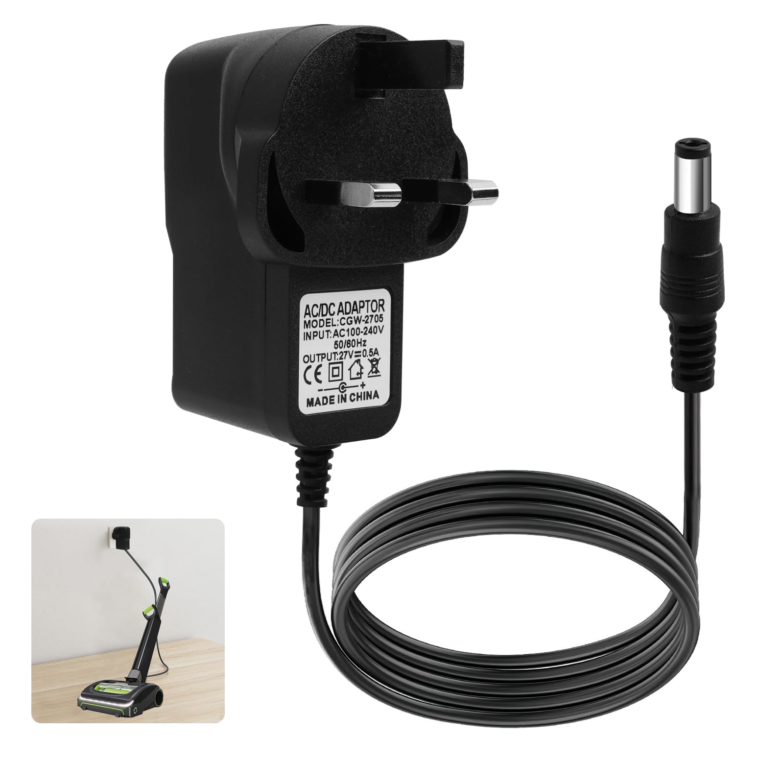 27V 500mA Charger for Gtech AirRam, Vacuum Cleaner Power Supply Adapter