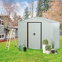 Gecheer 8ft x 4ft Outdoor Metal Storage Shed with Galvanized Steel Frame, White Weather-Resistant Garden Shed with Sliding Doors, Vented Panels, and Included Padlock