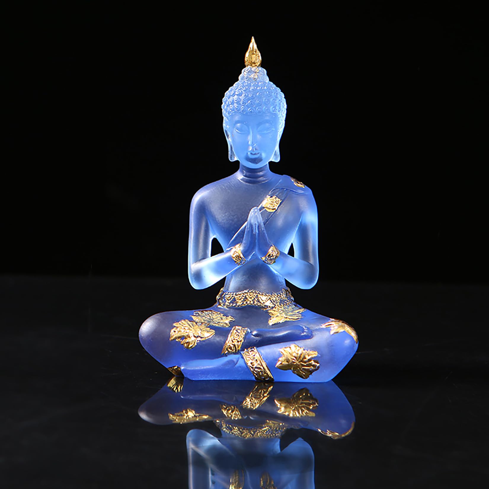 NNYCC Crystal Resin Buddha Statue 18cm Indoor Meditation Decor,Thai Sitting Buddha Figurine Spiritual Gifts for Tabletop Zen,Blue,S